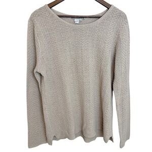 Isabella Bird Anthropologie Beige Linen Silk Crochet Sweater Size Large